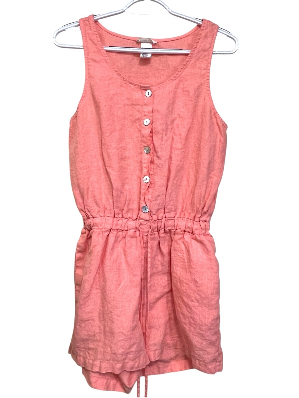 Jolie Linen Romper Women Medium Coral Sleeveless Button Front Elastic Waist USA